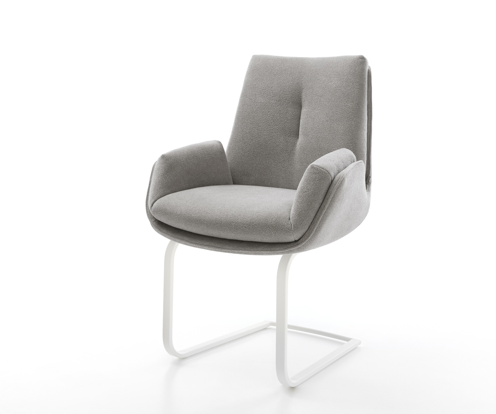 DELIFE Freischwinger Clea-Flex Strukturstoff Soft Grau Freischwinger flach Weiß, Esszimmerstühle Image