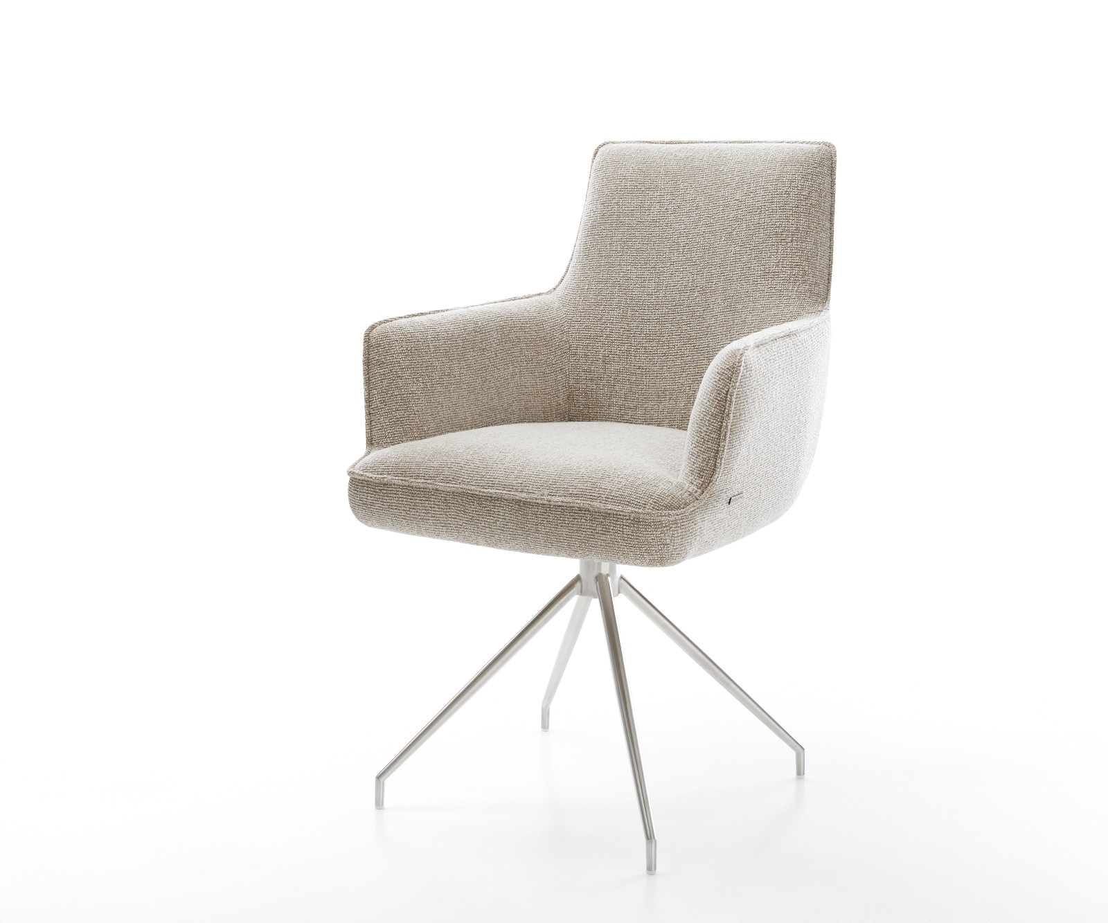 DELIFE Esszimmerstuhl Heira-Flex mit Armlehnen Webstoff Soft Beige Kreuzgestell konisch Edelstahl Taschenfederkern, Esszimmerstühle Image
