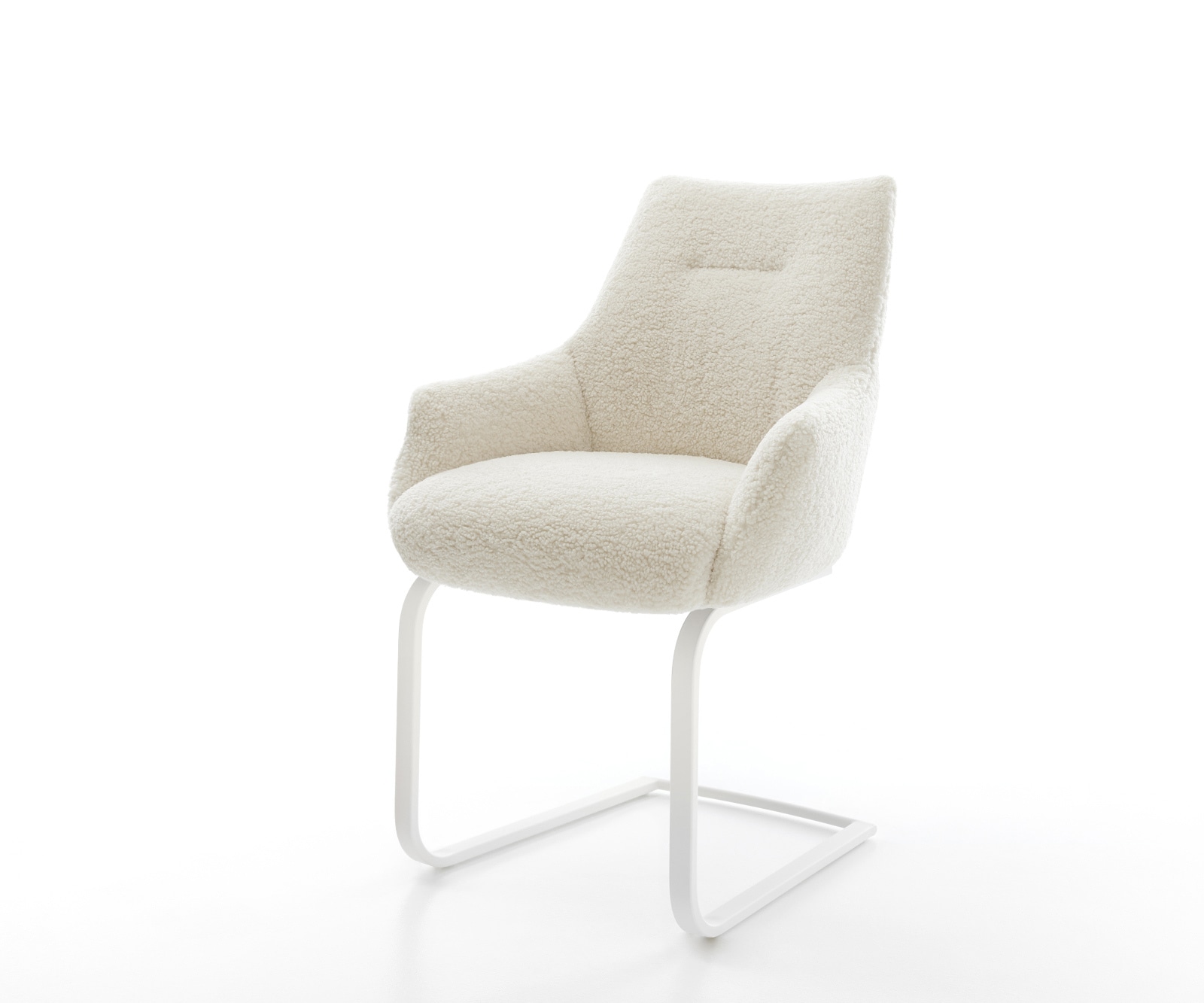 DELIFE Freischwinger Alja-Flex mit Armlehnen Teddystoff Beige Freischwinger flach Weiß Taschenfederkern, Esszimmerstühle Image