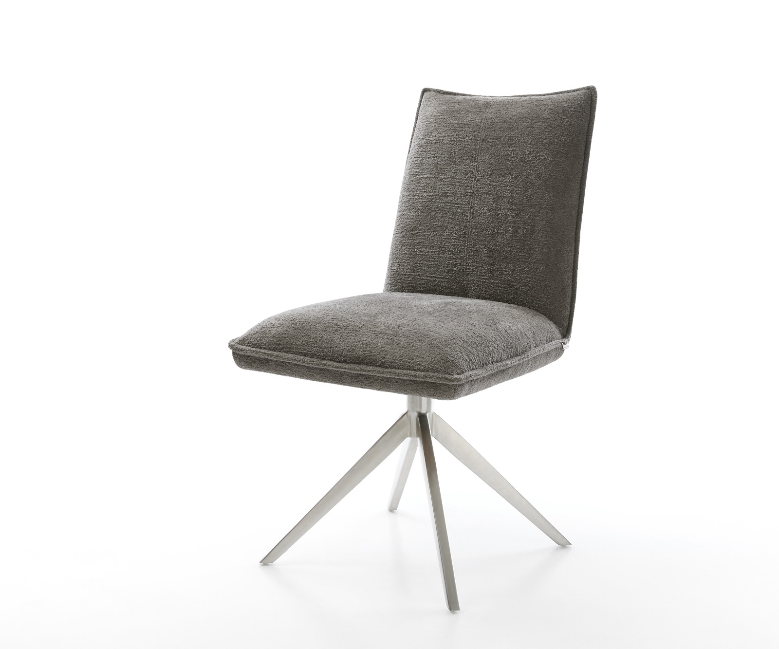 DELIFE Drehstuhl Lelio-Flex Bouclé Soft Schlamm Kreuzgestell breit Edelstahl 360° drehbar Wippfunktion Taschenfederkern, Esszimmerstühle Image