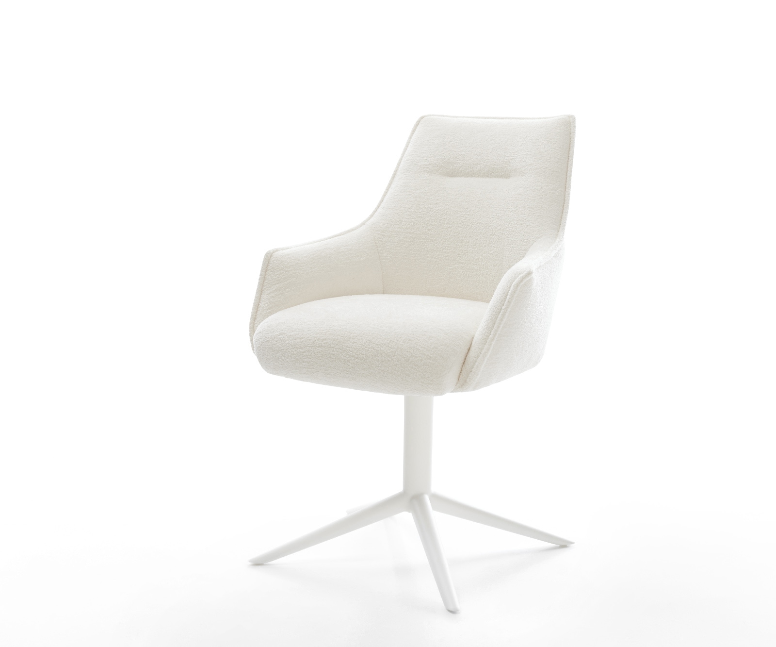 DELIFE Drehstuhl Alja-Flex mit Armlehnen Bouclé Soft Beige Fußkreuz Weiß 360° drehbar Wippfunktion Taschenfederkern, Esszimmerstühle Image