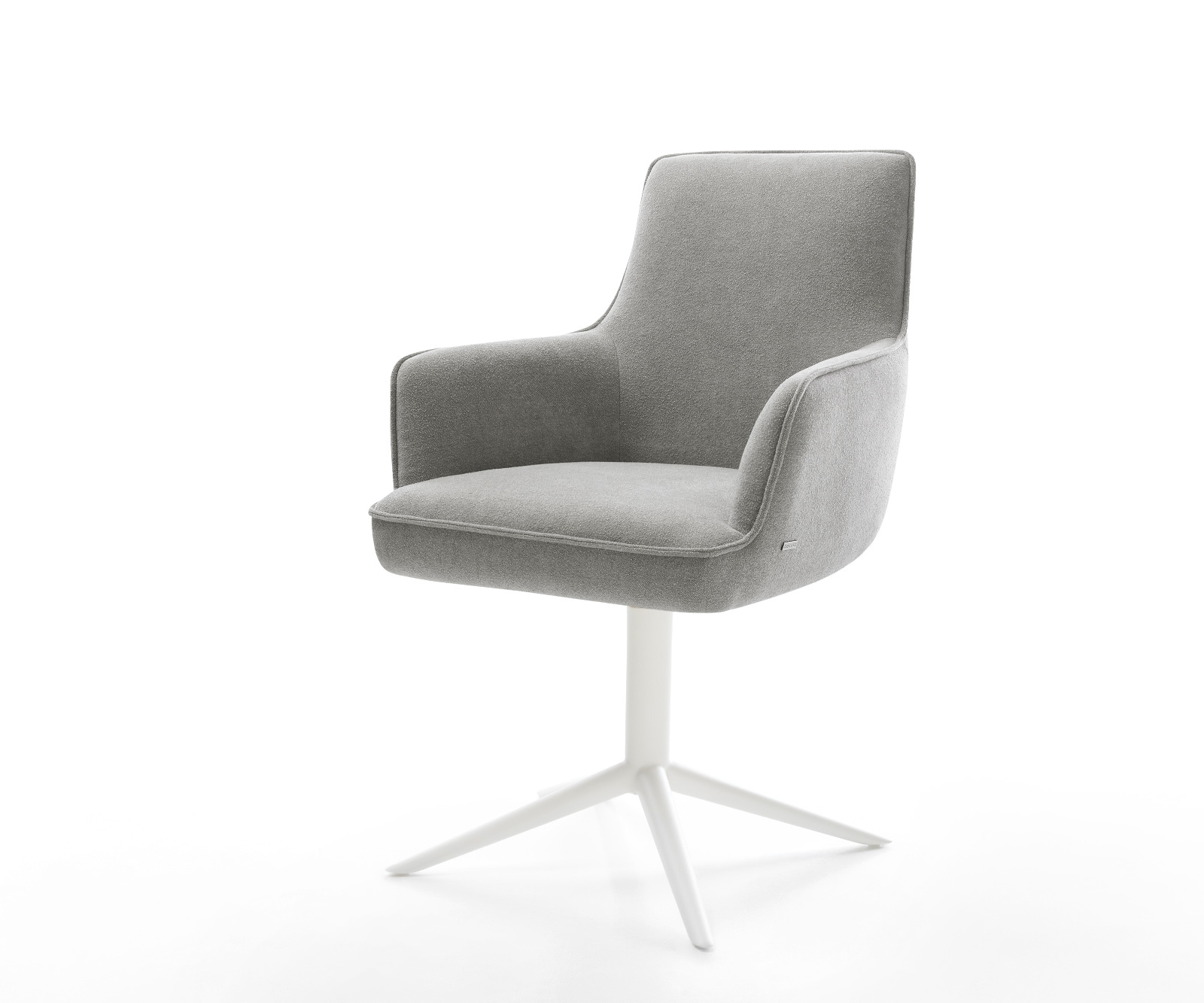 DELIFE Drehstuhl Heira-Flex mit Armlehnen Strukturstoff Soft Grau Fußkreuz Weiß 360° drehbar Wippfunktion Taschenfederkern, Esszimmerstühle Image