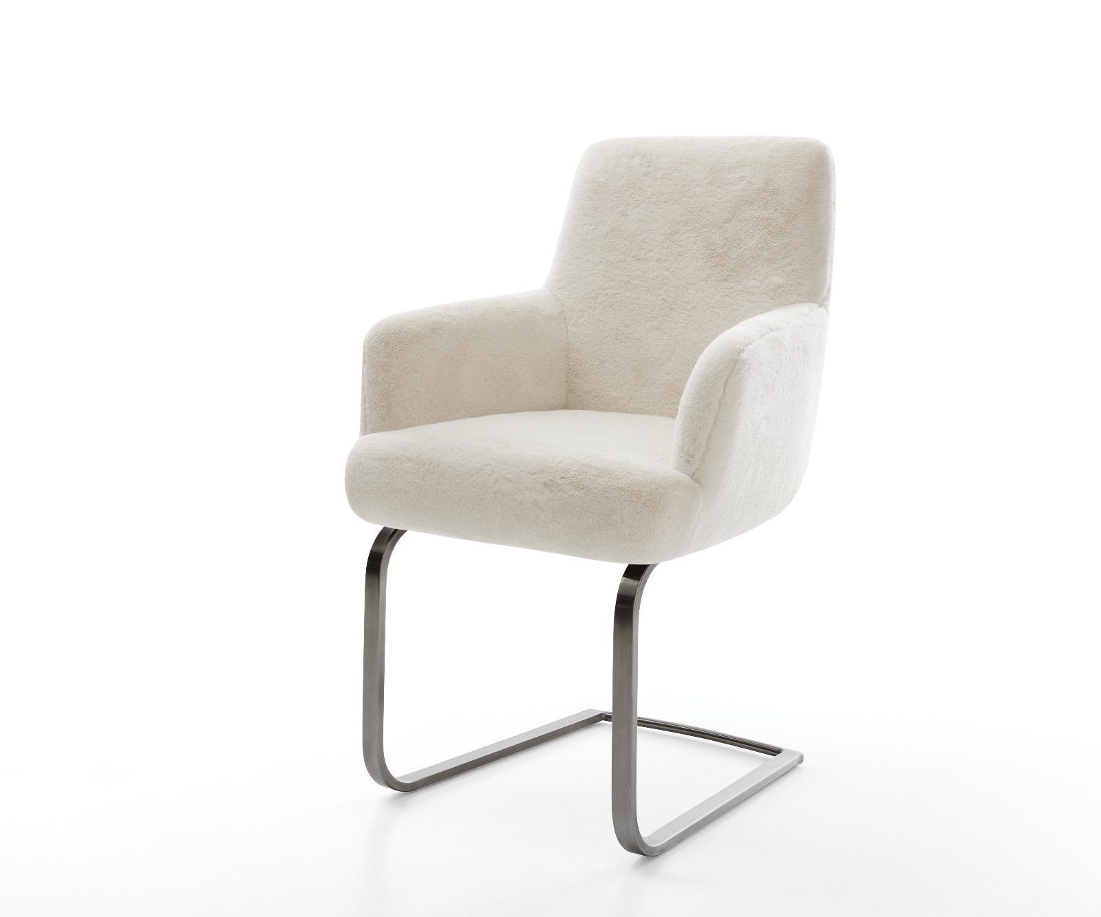 DELIFE Freischwinger Heira-Flex mit Armlehnen Plüsch Creme-Weiß Freischwinger flach Graphit Taschenfederkern, Esszimmerstühle Image