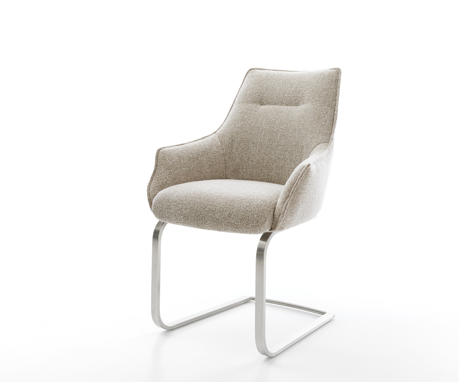 DELIFE Freischwinger Alja-Flex mit Armlehnen Webstoff Soft Beige Freischwinger flach Edelstahl Taschenfederkern, Esszimmerstühle Image