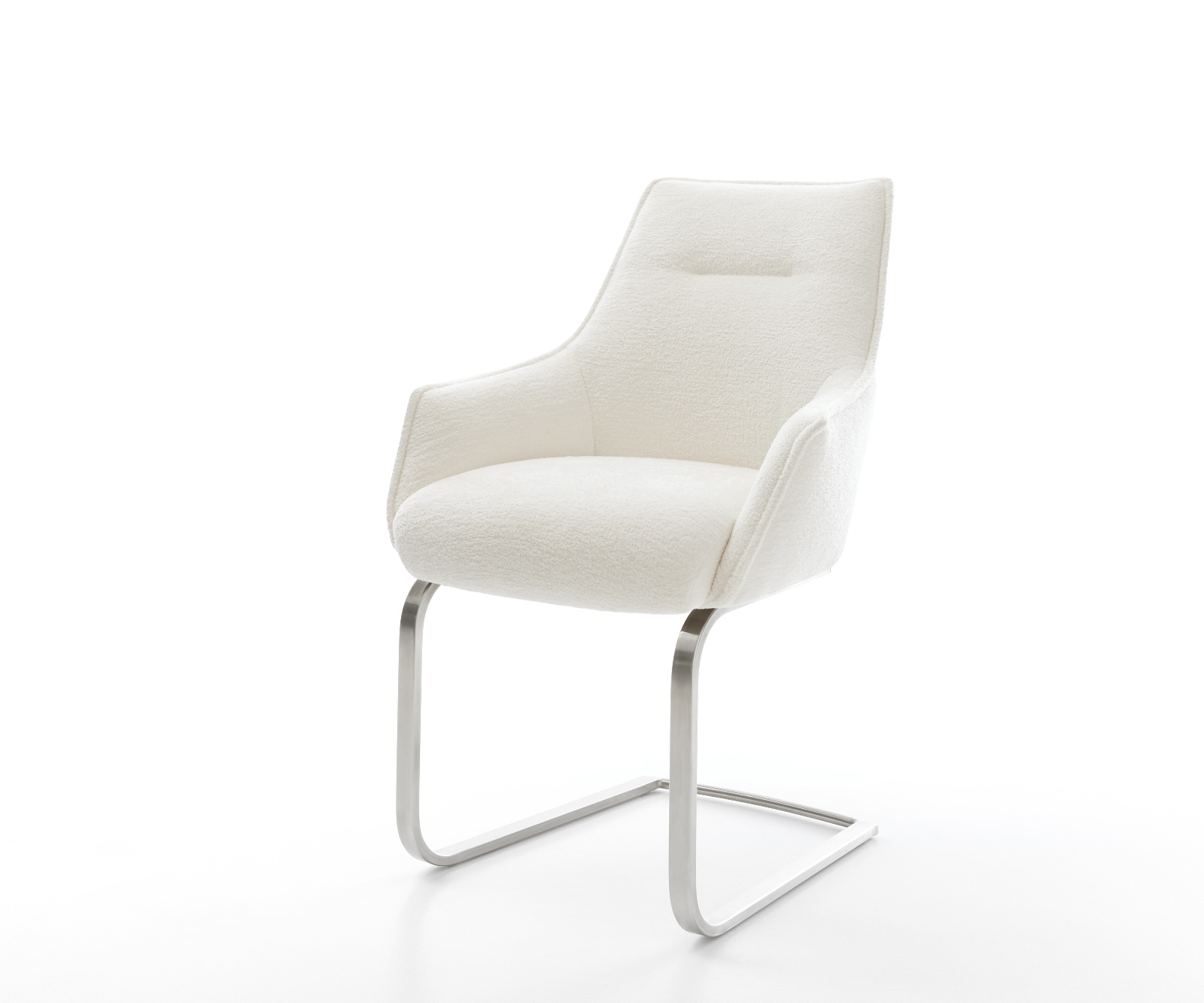 DELIFE Freischwinger Alja-Flex mit Armlehnen Bouclé Soft Beige Freischwinger flach Edelstahl Taschenfederkern, Esszimmerstühle Image