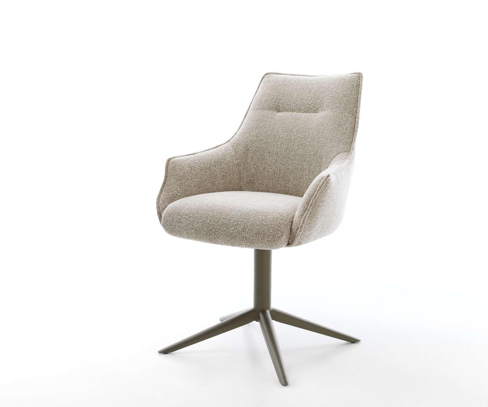 DELIFE Drehstuhl Alja-Flex mit Armlehnen Webstoff Soft Beige Fußkreuz Effektfinish Titan 360° drehbar Wippfunktion Taschenfederkern, Esszimmerstühle Image