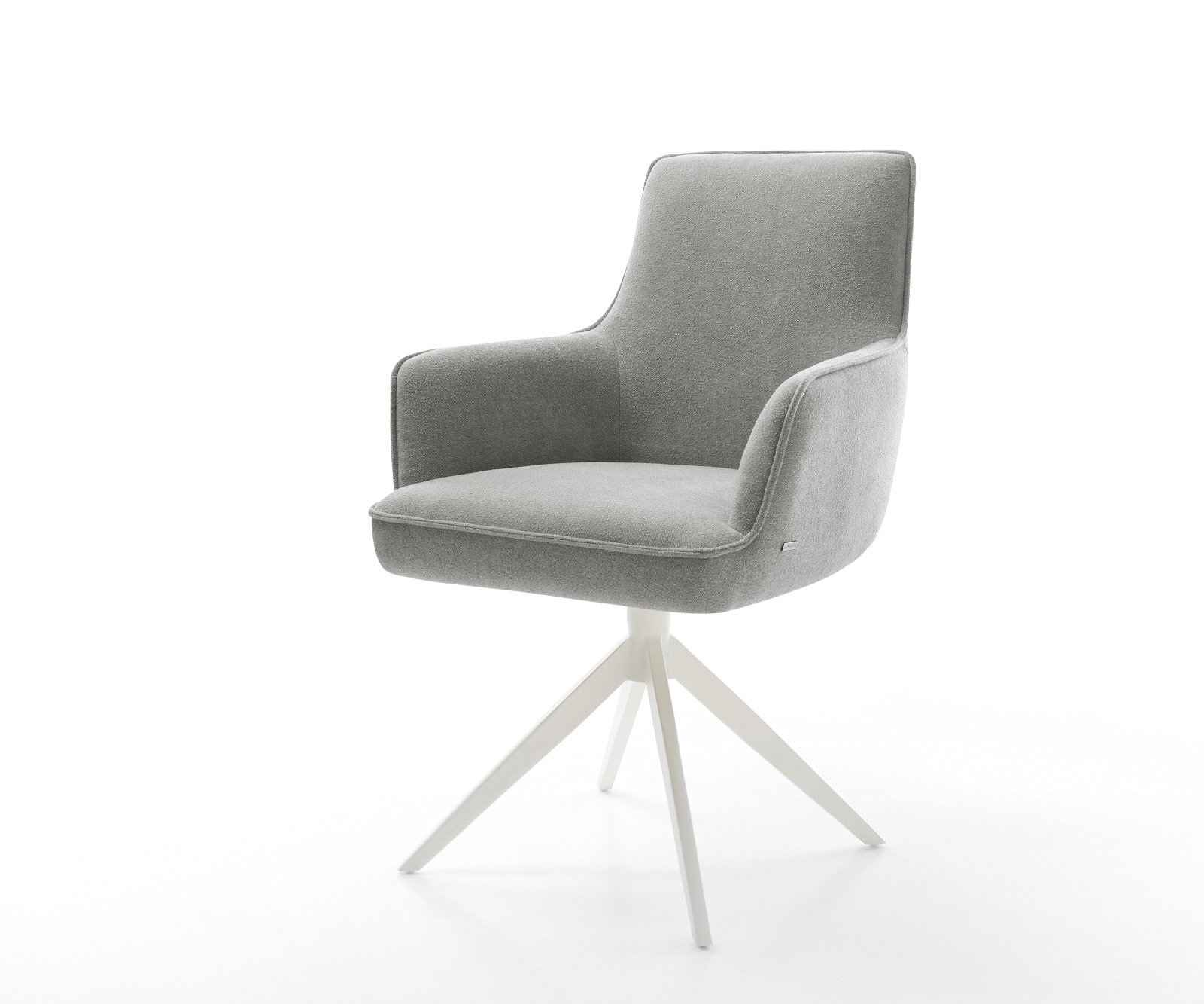 DELIFE Drehstuhl Heira-Flex mit Armlehnen Strukturstoff Soft Grau Kreuzgestell breit Weiß 360° drehbar Wippfunktion Taschenfederkern, Esszimmerstühle Image