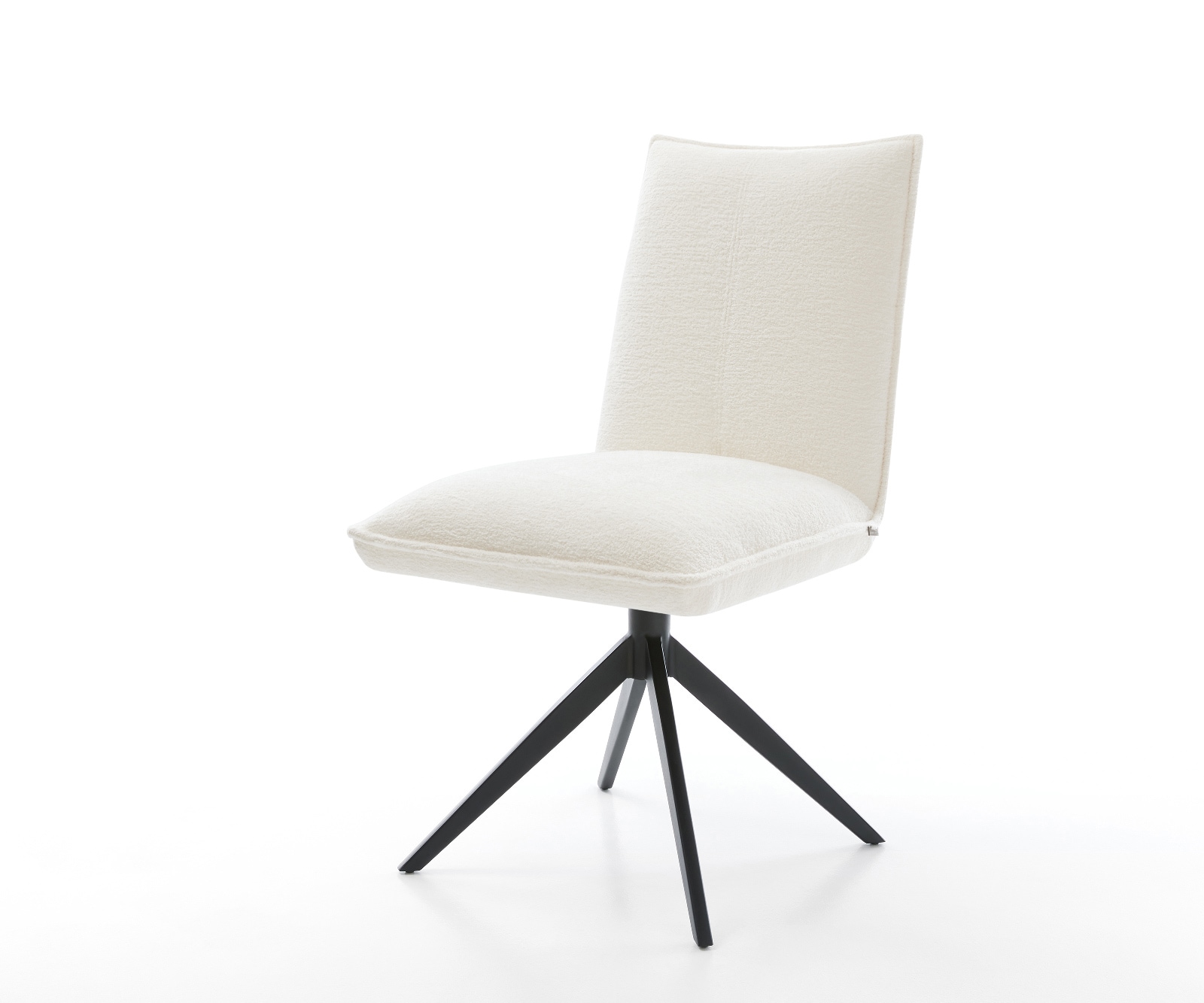 DELIFE Drehstuhl Lelio-Flex Bouclé Soft Beige Kreuzgestell breit Schwarz 360° drehbar Wippfunktion Taschenfederkern, Esszimmerstühle Image