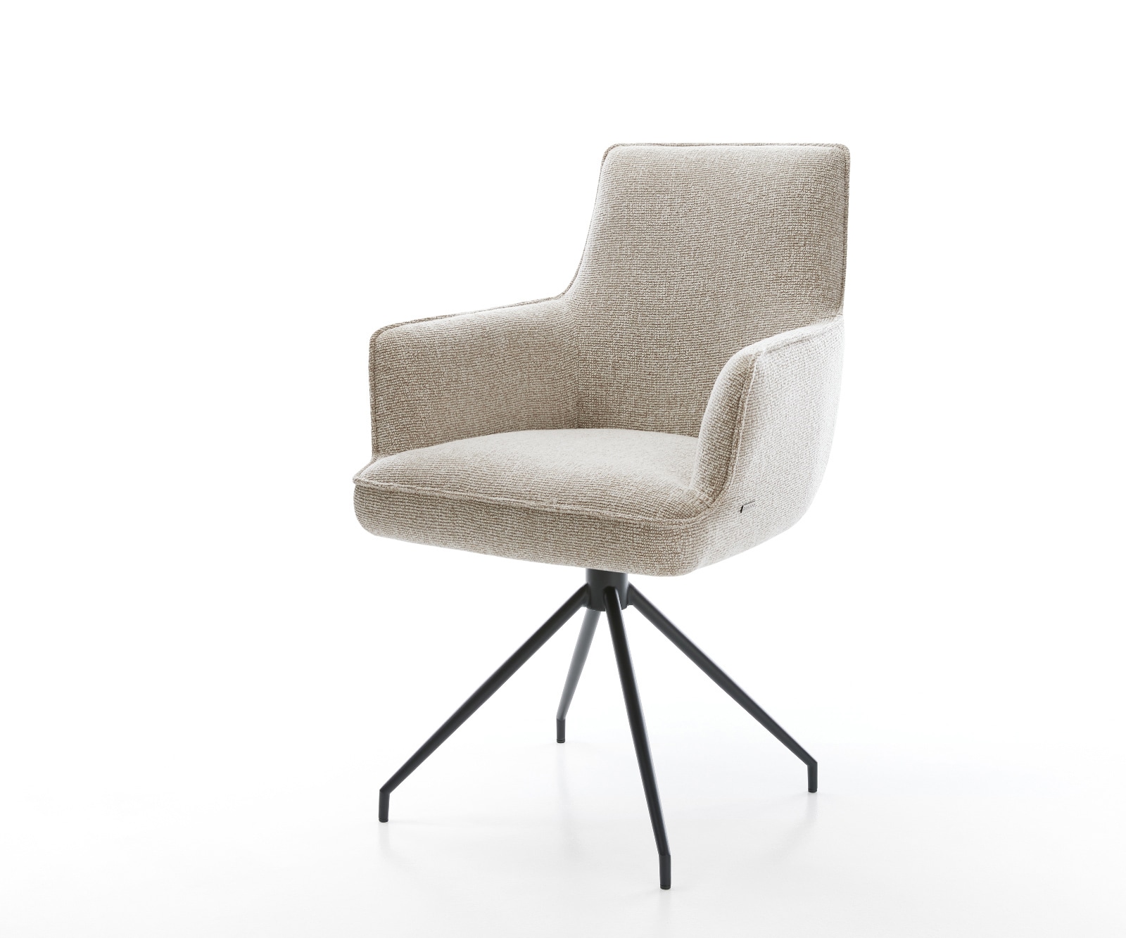 DELIFE Esszimmerstuhl Heira-Flex mit Armlehnen Webstoff Soft Beige Kreuzgestell konisch Schwarz Taschenfederkern, Esszimmerstühle Image
