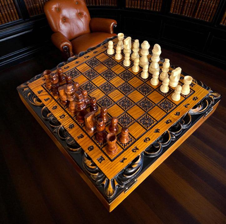 Set di scacchi in legno 13 x 13 pollici, scacchiera pieghevole, pezzi degli scacchi, set di scacchi in legno fatto a mano, dama, backgammon, set di sc