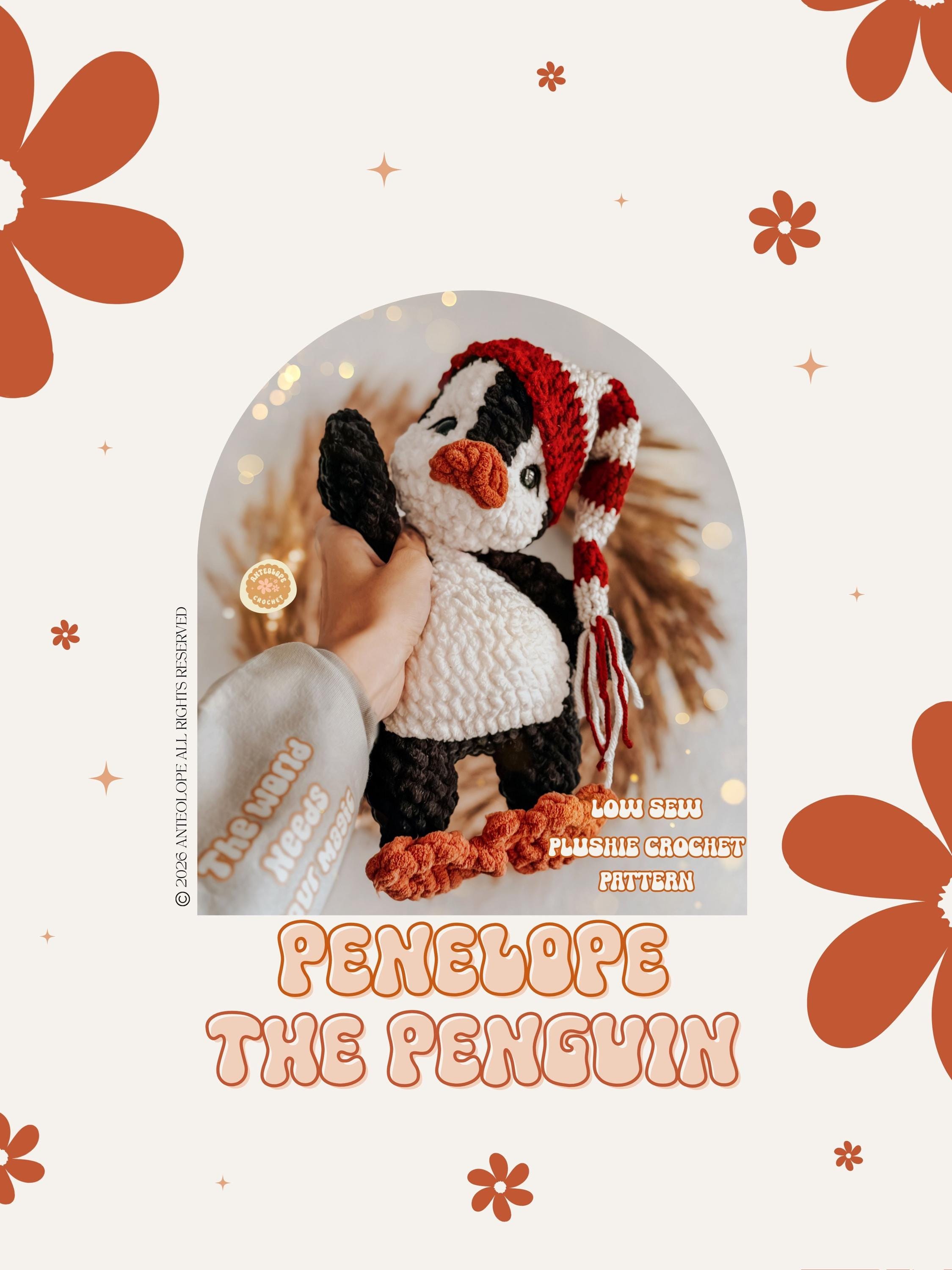 Schema all'uncinetto per pinguino / Penelope il pinguino / Amigurumi a bassa cucitura / Simpatico pinguino invernale / Schema per pinguino natalizio /