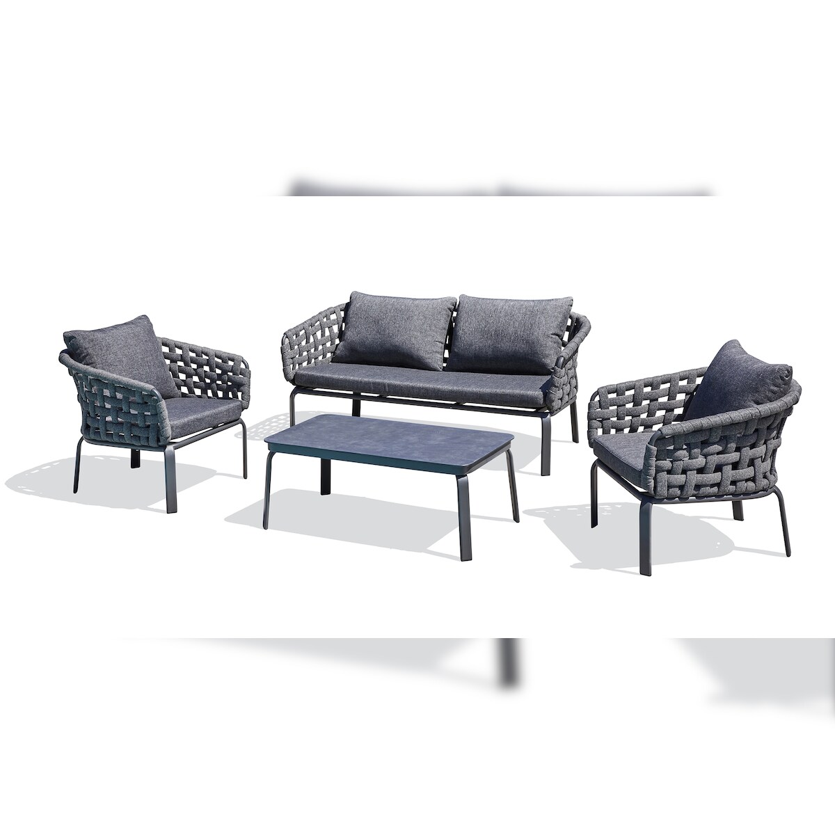 PARIS Garden Gartenmöbel für 4 Personen aus gewebtem Seil und anthrazitgrauem Aluminium - CAMARGUE Image