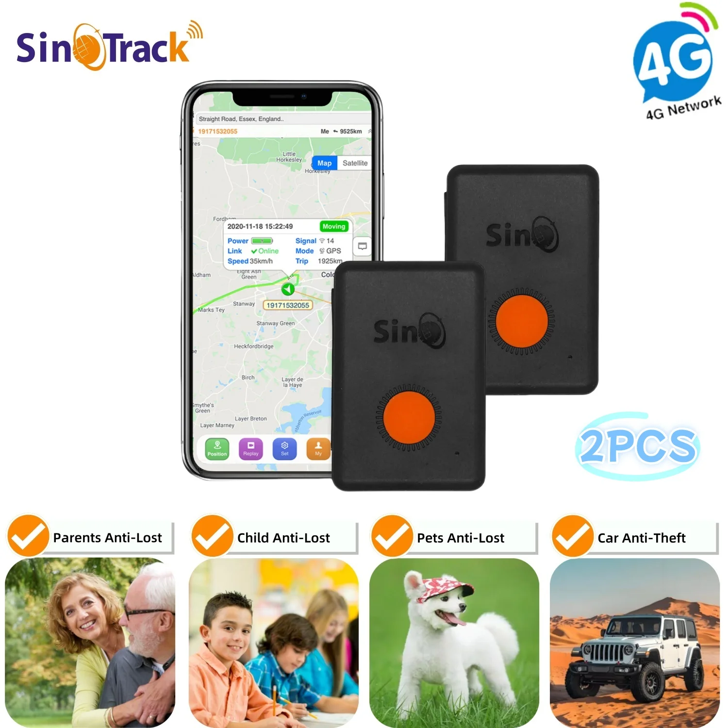 4G GPS Tracker 2PCS ST-904L Mini Builtin Battery Waterproof for Kids Parents Car Pet Child Anti-Lost Device With Free APP