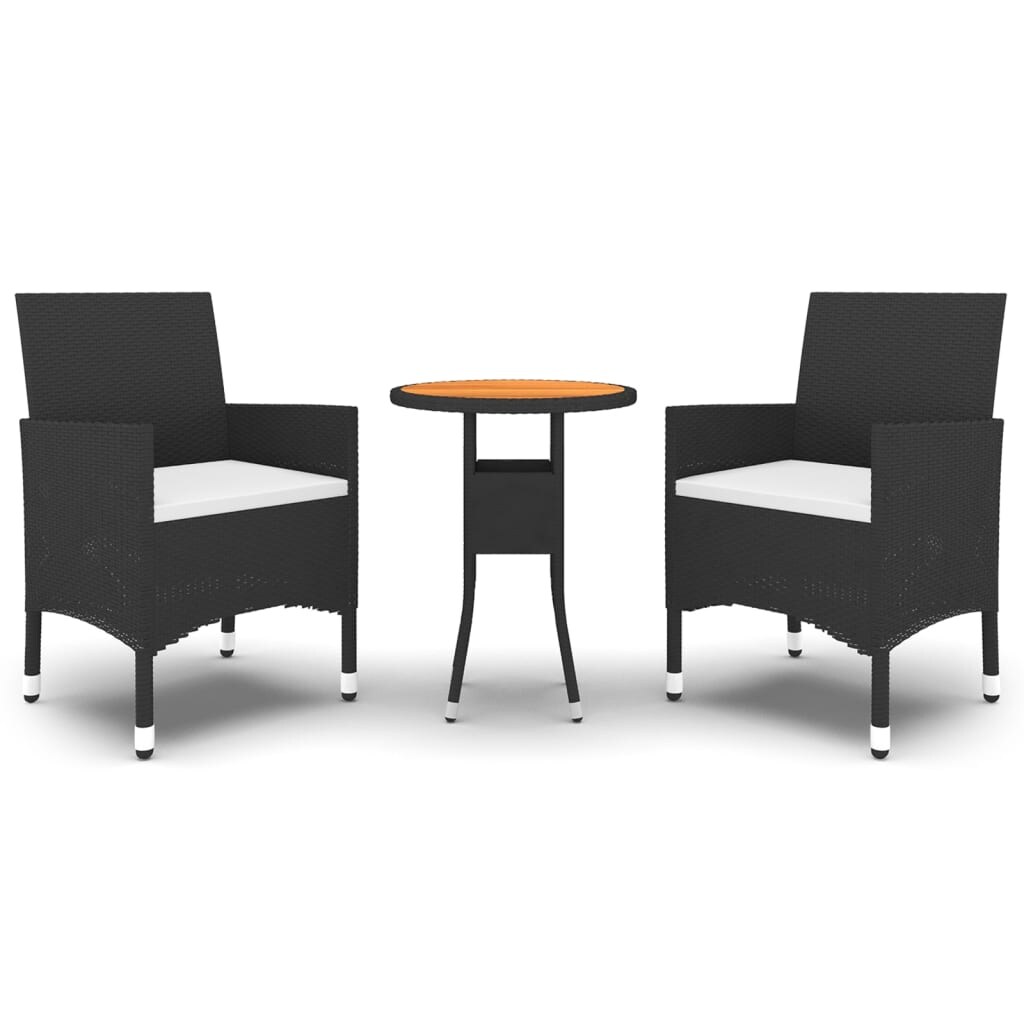 vidaXL 3-tlg. Bistro-Set Poly-Rattan und Massivholz Schwarz Image