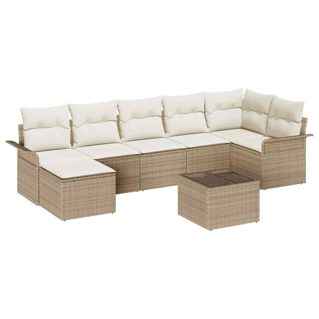 vidaXL Garten-Sofa-Set mit Kissen mit Speicher 8 pcs Beige Poly Rattan Image