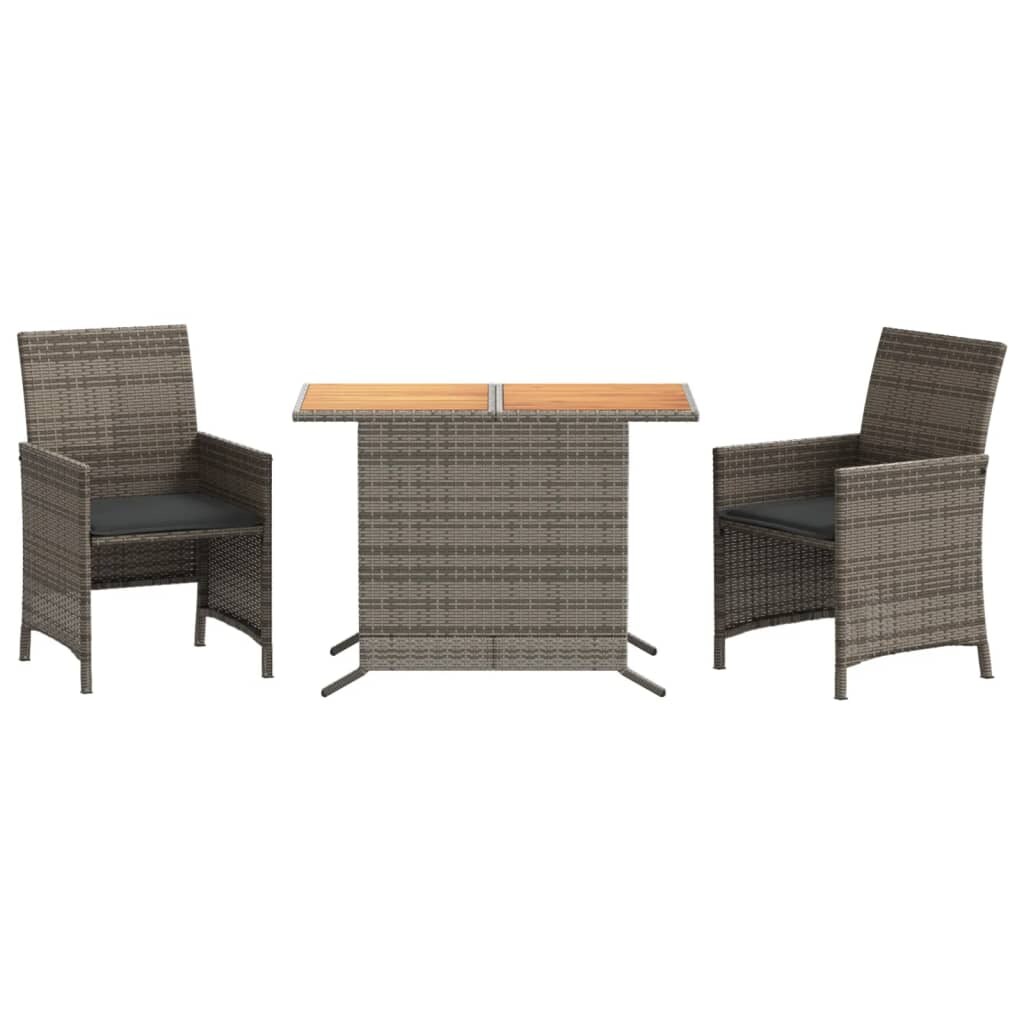 vidaXL 3-tlg. Bistro-Set mit Kissen Grau Poly Rattan Image