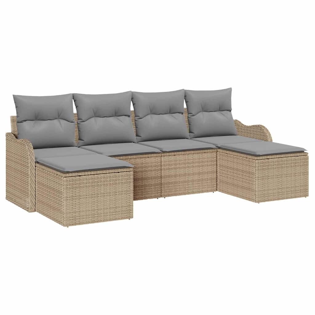 vidaXL Garten-Sofa-Set mit Kissen 6 pcs Beige und Hellgrau Poly Rattan Image
