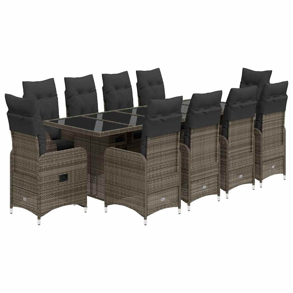 vidaXL 11-tlg. Garten-Bistro-Set mit Kissen Grau Poly Rattan Image