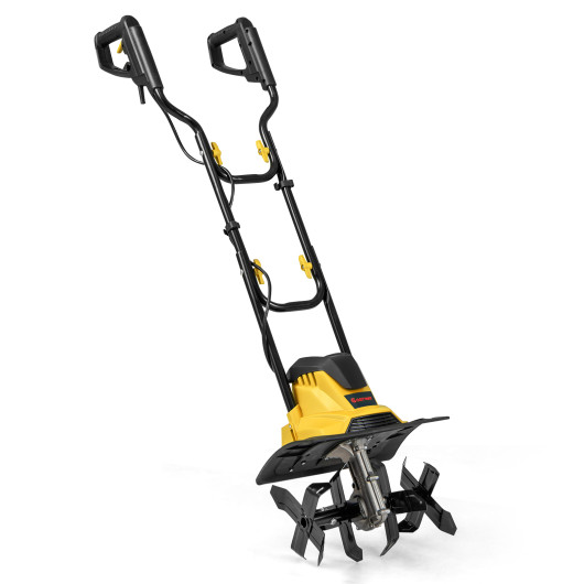 Costway 10 Amp Powerful Corded Electric Tiller Cultivator with Safety Lock-Yellow