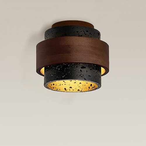 Schlichte Deckenleuchte aus schwarzem Travertin, halb eingelassene Deckenleuchte, E27-Fassung, einflammige Leuchte für deckennahe Montage, schlichte und kreative Pendelleuchte, für Wohnzimmer, Image