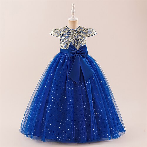 Kinder Mädchen Kleid Partykleid Einfarbig Ärmellos Formell Leistung Besonderer Anlass Knotenbinde Mode Täglich Prinzessin Polyester Maxi Partykleid Schwingkleid Tüllkleid Sommer Frühling 8 Jahre Image