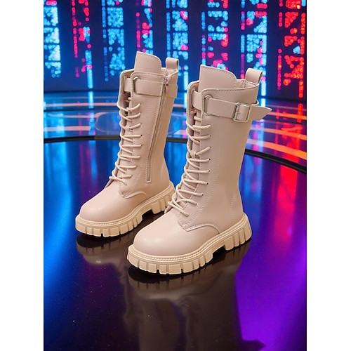 Kinderschuhe im Stil koreanischer Popstars – weiße Kampfstiefel aus Kunstleder mit Schnallenriemen, ideal für Bühnenauftritte, Partys und modische Outfits Image