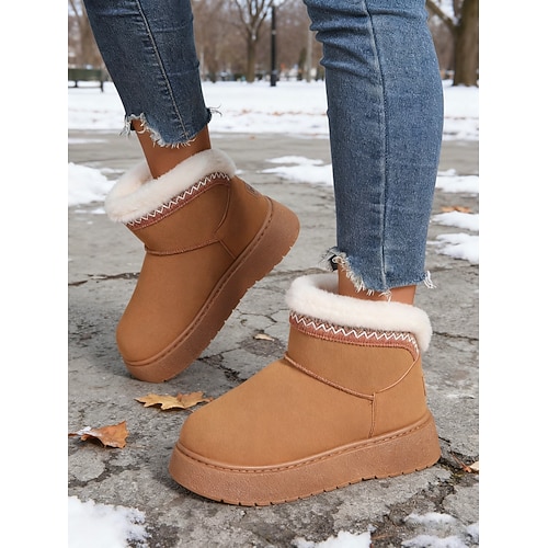 Kamelfarbene Damen-Ankle-Boots mit Kunstfellfutter – warme und stylische Winterschuhe für kaltes Wetter, Freizeitaktivitäten und gemütliche Stunden zu Hause Image