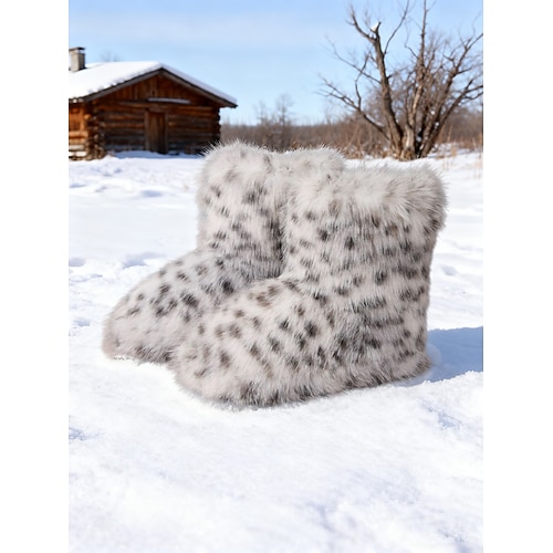 Damen-Schneestiefel mit Leopardenmuster und Kunstfellfutter – kuschelige Winterstiefel mit weichem Kunstfellfutter, stylisch und warm für kaltes Wetter und Outdoor-Aktivitäten Image