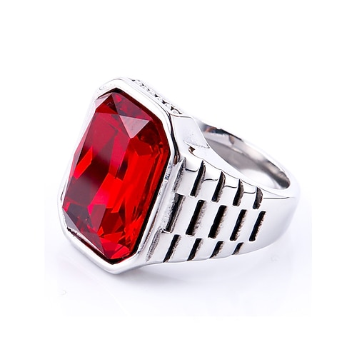 Herrenring aus Titanstahl mit großem, farbigem Edelstein – in verschiedenen Farben erhältlich, stilvolles Design für legere und formelle Anlässe. Image