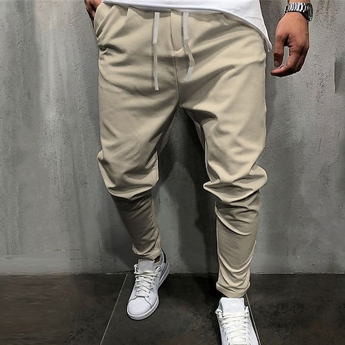 Herren Hose Freizeithose Kordelzug Tasche Elastischer Bund Einfach Komfort Weich Outdoor Lässig Täglich Urlaub Mode Armeegrün Schwarz Mikroelastisch Image
