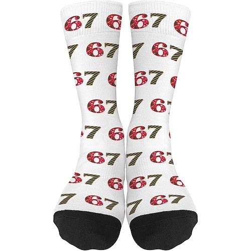 Lustige Socken mit dem 67-Meme, sportliche Crew-Socken, lässige, nahtlose Socken mit Print aus weichem, atmungsaktivem Material, bequemer Alltags-Sportstil zum Gehen, Laufen und fürs Fitnessstudio. Image