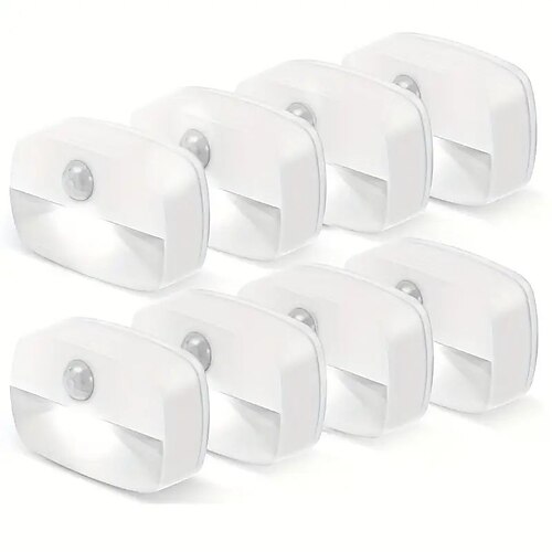 4/8 Stück LED-Nachtlichter mit Bewegungssensor für den Innenbereich, betrieben mit AAA-Batterien, für Wohnzimmer, Treppenhaus, Badezimmer, Kleiderschrank, Schlafzimmer und Flur. Image