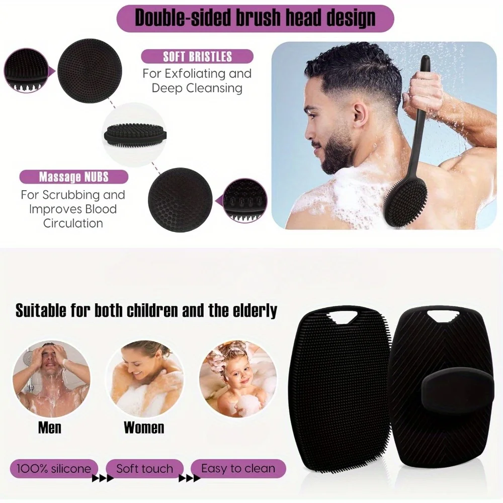 2Pcs Dusche Zurück Wäscher Peeling Bad Pinsel Sanfte Peeling Körper Dusche Silikon Dusche Pinsel Langen Griff Bad Pinsel