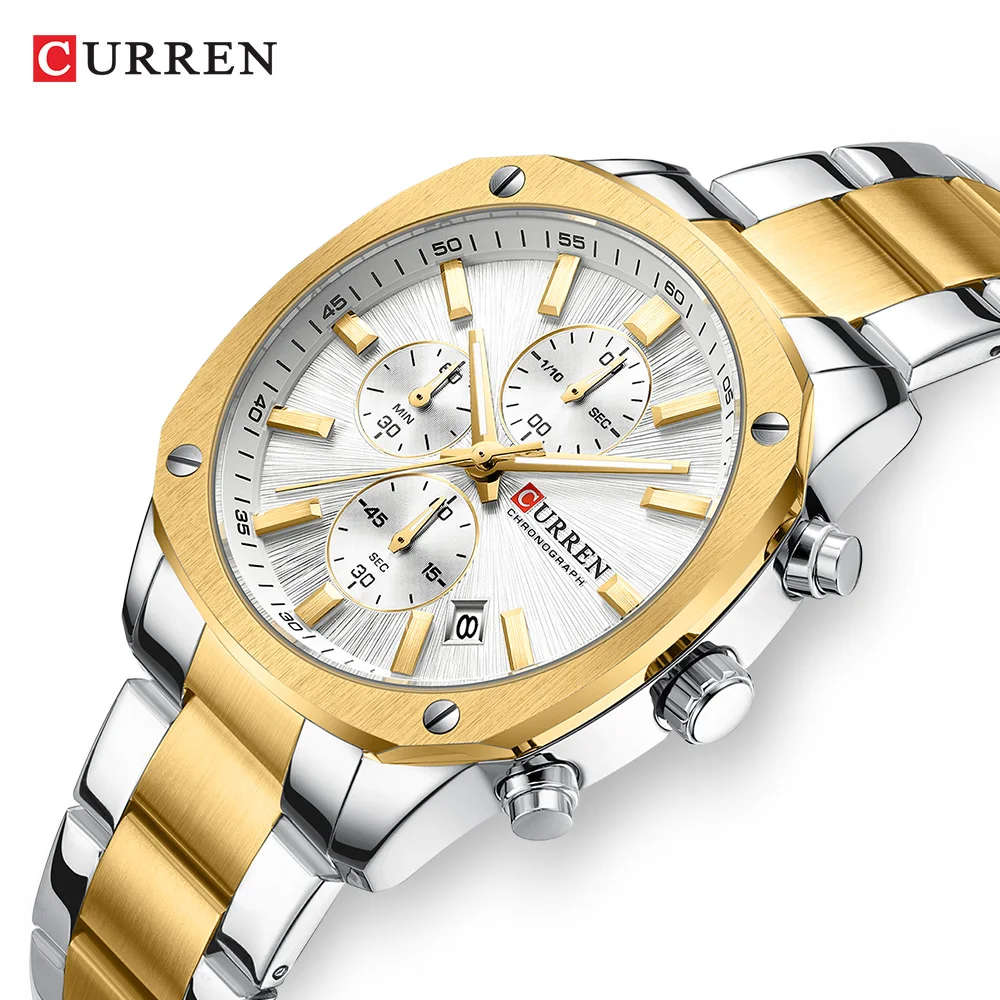 CURREN Business Man Armbanduhr Datum Chronograph Wasserdicht Leuchtende Luxus Herrenuhr Edelstahl Quarz Herrenuhren Image