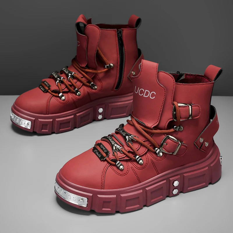 Mode High Top Skateboard Schuhe Männer Straße Hip Hop Rot Punk Schuhe Mann Stiefeletten Komfortable Plattform Männer Motorrad Schuhe