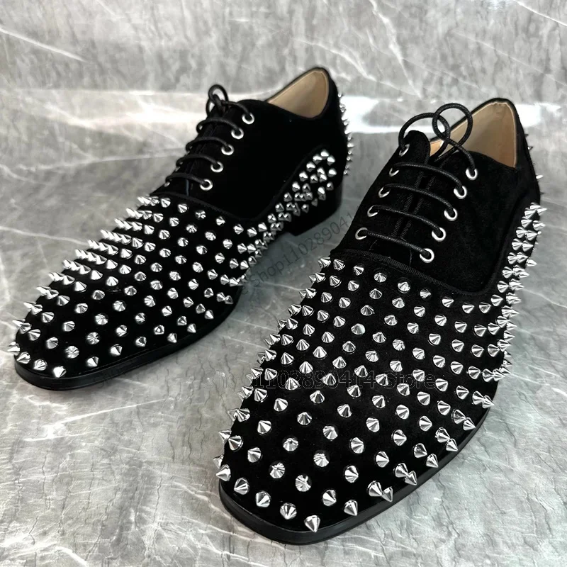 Silber Nieten Dekor Schwarz Flock Riemchen Männer Schuhe Fashion Slip Auf Männer Casual Schuhe Luxus Handgemachte Party Bankett Männer Kleid Schuhe