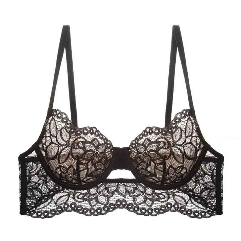 Transparenter Netz-BH, große Büste, Minimizer, transparenter Bügel, Anti-Durchhängen, Push-Up, sexy Dessous-Set, CA-Lieferung, MOYISU Sexy Tushy P