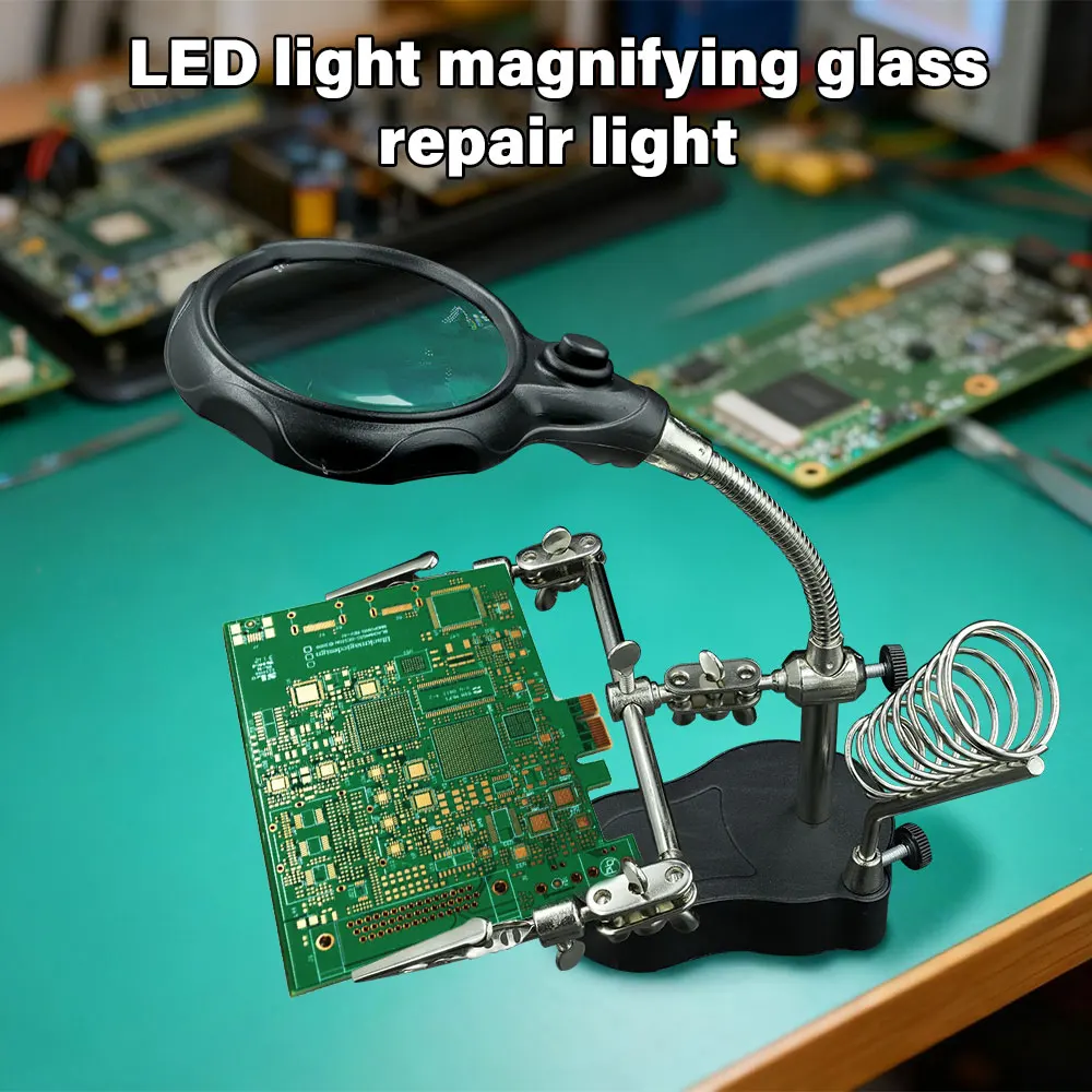 3-Hand-Lötkolbenständer, Schweißwerkzeug mit Lupe, beleuchteter LED-Krokodilklemme, Halter, Klemme, hilft bei der Reparatur Image