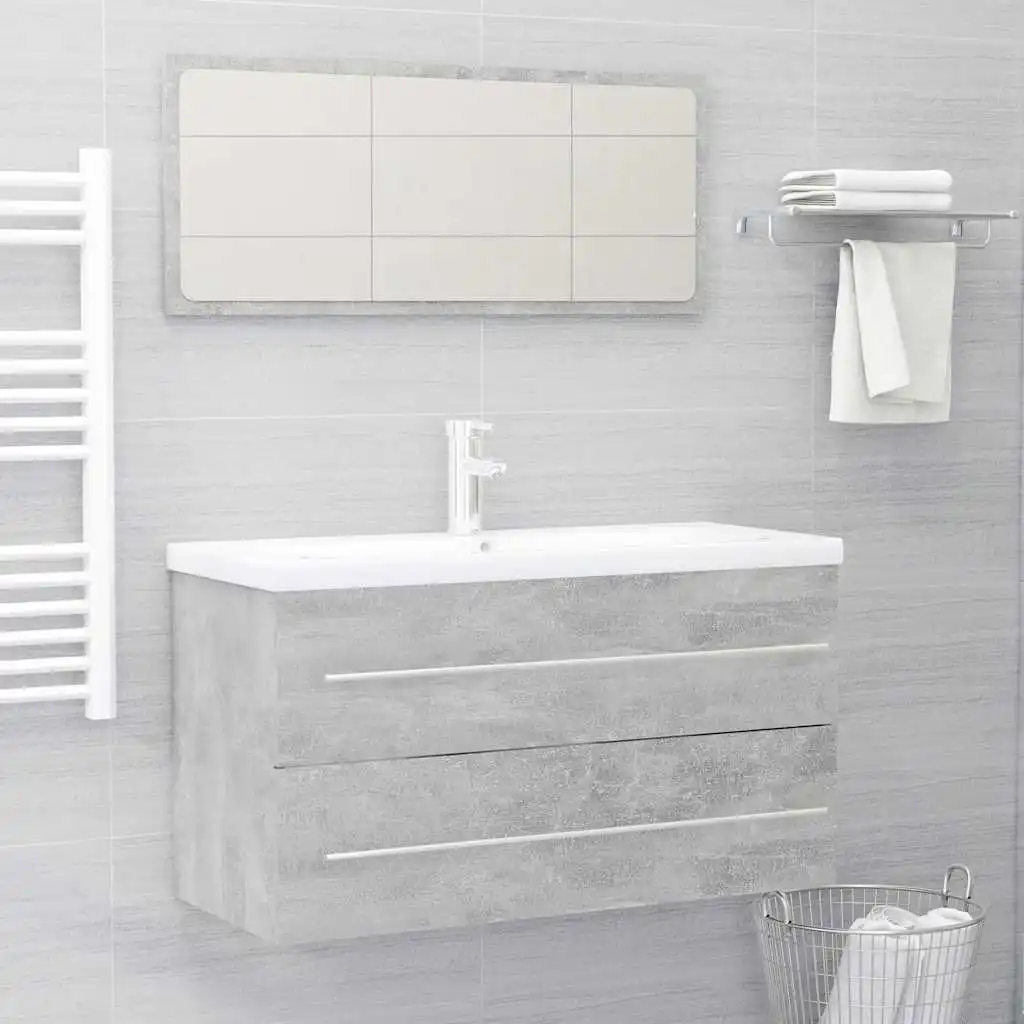 2-teiliges Badezimmermöbel-Set aus Betongrau, Spanplatte, modernes Design, stilvolle Badezimmer-Aufbewahrungsschrankstruktur, Möbel-Sets