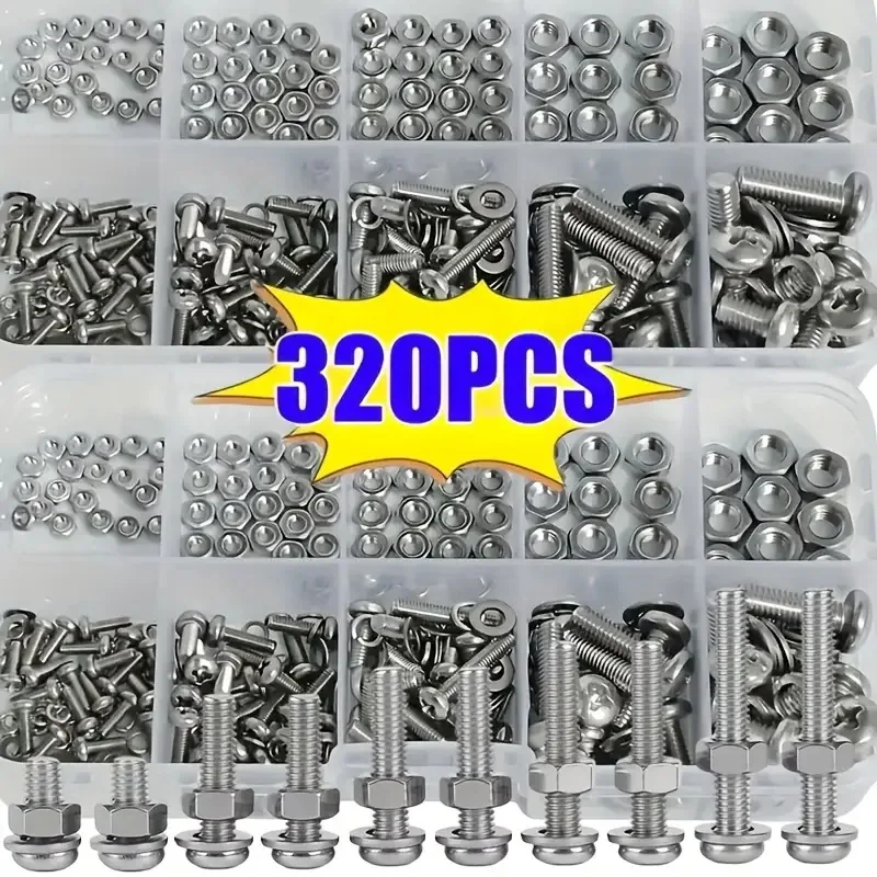 320-teiliges kombiniertes Kreuzrundkopf-Schraubenmutter-Unterlegscheiben-Kombinationsset M2 M2,5 M3 M4 M5 Image