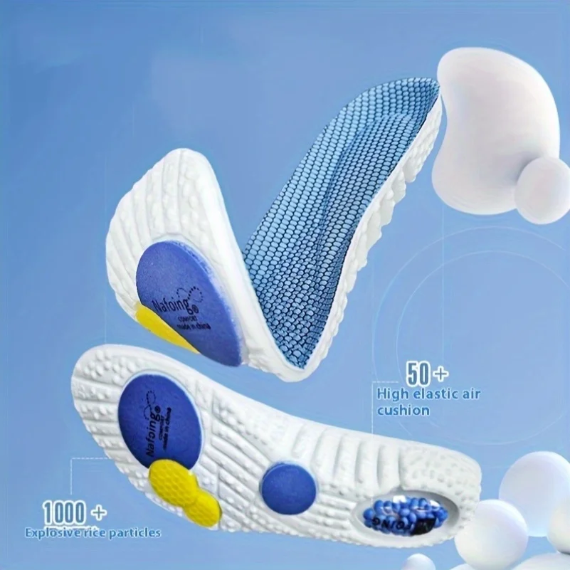 4 Paar blaue, atmungsaktive Sport-Einlegesohlen zur Unterstützung des Fußgewölbes, bequeme Einlegesohlen für Herren und Damen Image