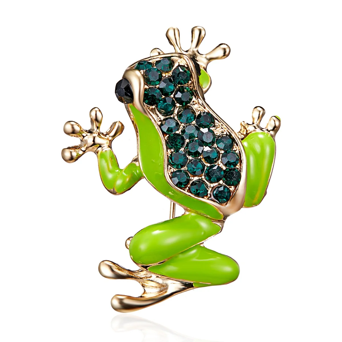 Nette Strass Grün Emaille Frosch Broschen Für Frauen Männer Vintage Lustige Lebendige Cartoon Froggy Tier Schnalle Pins Kleidung Schmuck Image