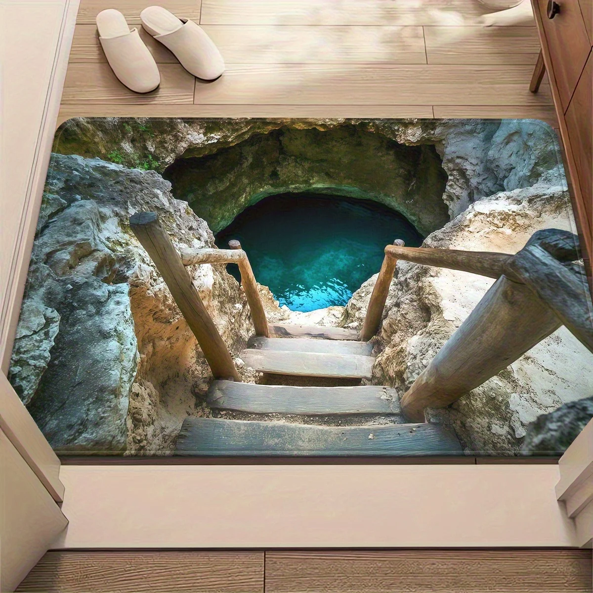 1 Stück 3D Fantasy Wasserturm Fußmatte, rutschfeste Bodenmatte, geeignet für Wohnzimmer, Schlafzimmer, Badezimmer, Ferienhausdekoration Image