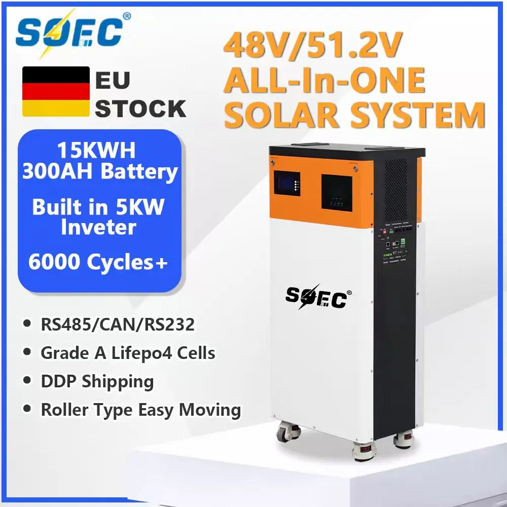 EU SOEC 15KWh All-In-One-System 48V 300AH Eingebauter 5KW MPPT-Wechselrichter mit BMS RS485/CAN ESS 51,2V 300Ah Powerwall Hybrid-System Image