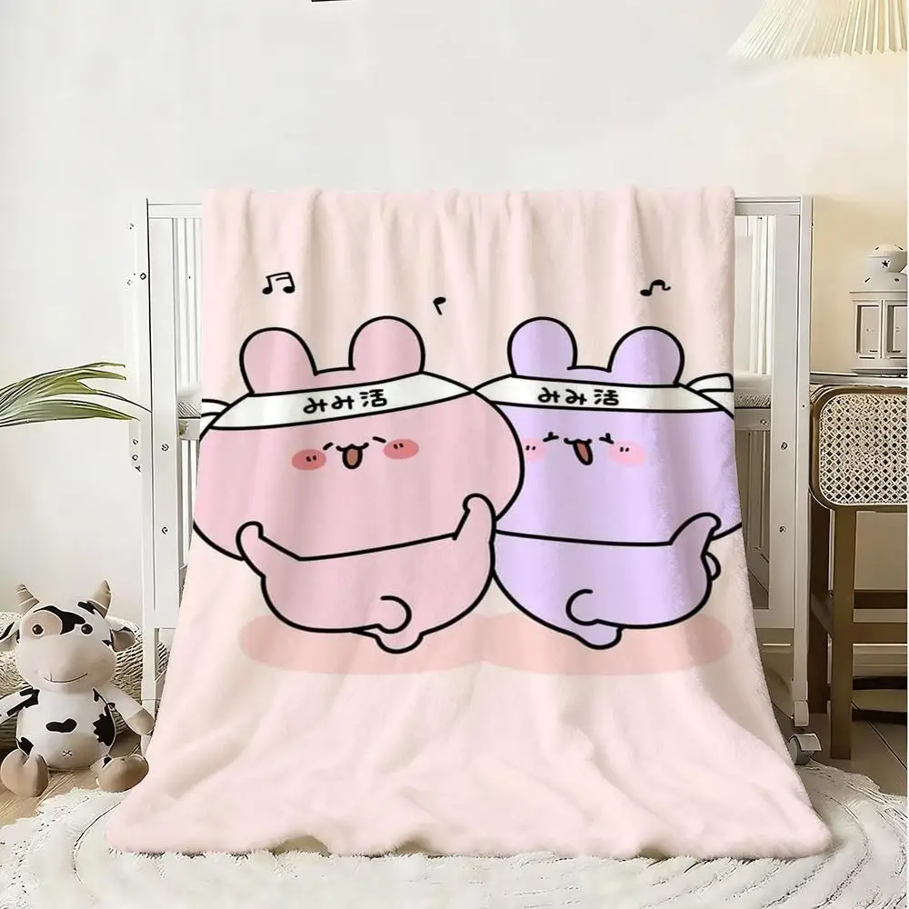 A-Asamimichan Niedlicher Hase-Überwurf, Flanelldecke, Wärme für Herbst und Winter, hautfreundliche Decke, Zuhause, Schlafzimmer, Büro, Tagesdecke Image