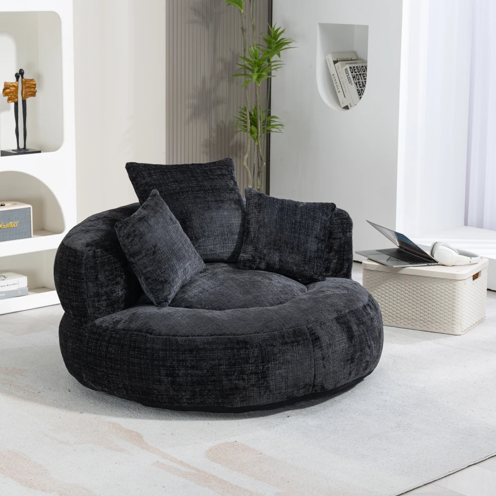 Robustes Chenille-Sofa mit Lazy-Lounger, hoher Rücksitz mit 3-Kissen, multifunktionaler Gaming-Stuhl – Heimbüro für drinnen und draußen Image