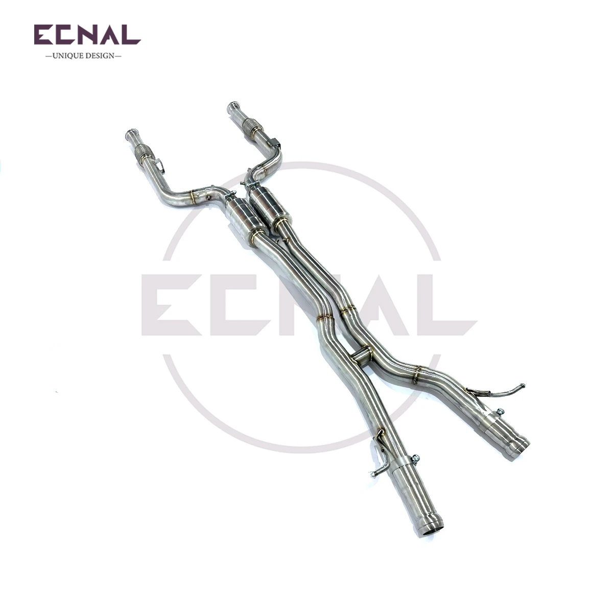 Ecnal Auspuff-Mittelrohr für Mercedes-Benz AMG W205 C43 E43 3.0T 2020-2023 Doppelrohr X-Rohr 60mm/2,36 Zoll SS304 Auspuff-Mittelrohr Image