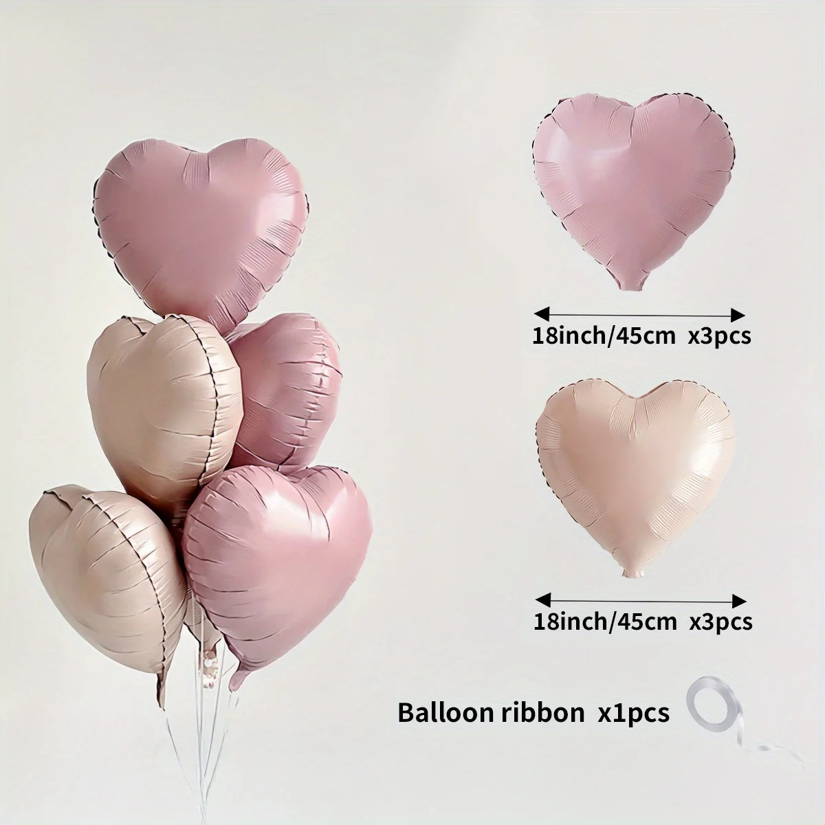 6 Stück cremefarbene Herz-Folienballons, matt, rosa, blau, karamellbraun, herzballons für Babyparty, Hochzeit, Geburtstag, Jahrestag, Dekoration Image