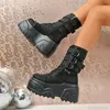 Punk Stil Dicken Boden frauen Schwarz Kurze Stiefel Seite Zip Schnalle Riemen Plattform Schuhe für Frauen Zapatos De Mujer Größe 35-42