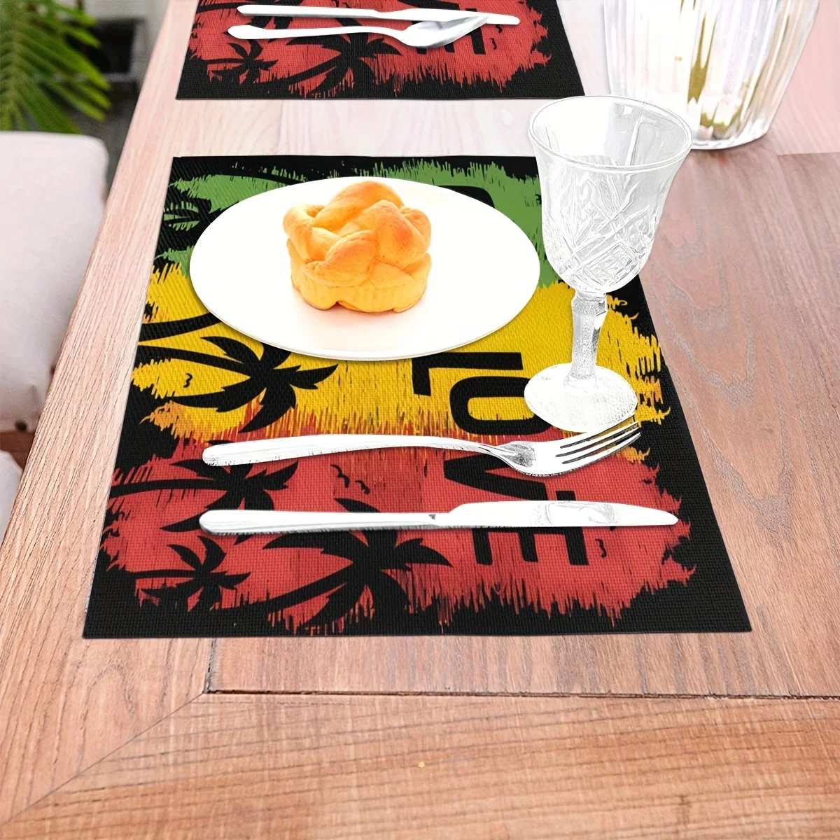 VIKAMA 4/6/8/10 Stück One Love Tischsets im Rasta-Stil, Sommer-Stil, Küchen- und Esszimmer-Untersetzer, Heimdekoration Image
